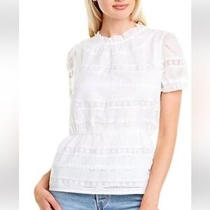 J. Crew Daisy Chain Peplum Top has Elastic Waist Puffed Sleeve Cottage White Med